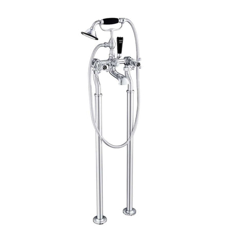 JTP Freestanding Bath Filler Chrome with Black JTP Grosvenor Cross Freestanding Bath Shower Mixer with Kit