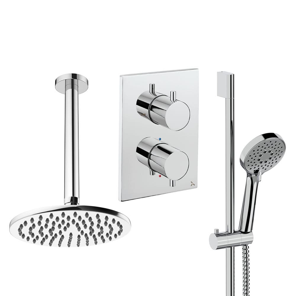 UK Bathroom Store Concealed Shower Set Chrome / Ceiling Arm / 200mm Crosswater Crossbox Shower Set 4 - 2 Outlet with Riser Rail Kit and Fixed Overhead Showerhead