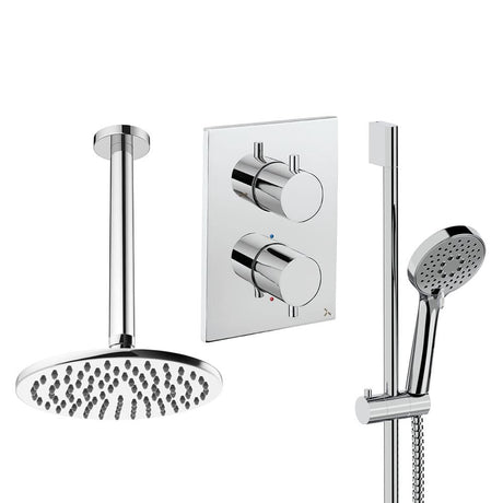 UK Bathroom Store Concealed Shower Set Chrome / Ceiling Arm / 200mm Crosswater Crossbox Shower Set 4 - 2 Outlet with Riser Rail Kit and Fixed Overhead Showerhead