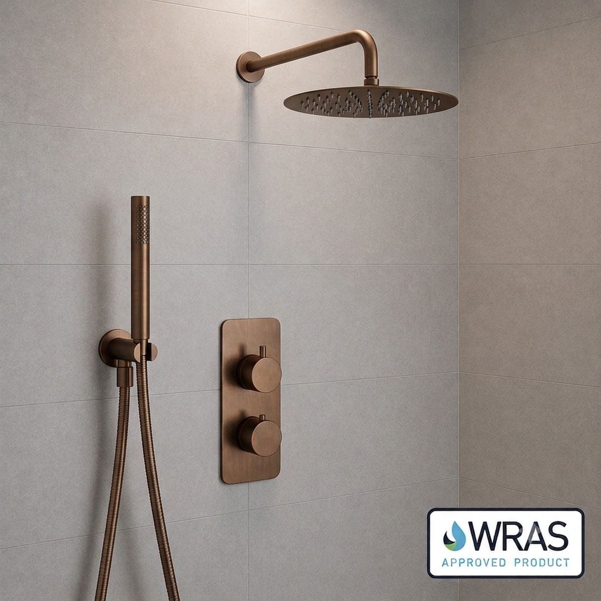 Aquarius Bathrooms Concealed Shower Set Brushed Bronze Aquarius RainLux 2 Outlet Thermostatic Shower Set with Shower Head and Single Function Handset