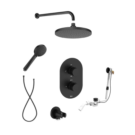 Roca Concealed Shower Set Matt Black Roca Splash-T Thermostatic Concealed Shower Valve with Rainshower Head, Shower Handset and Overflow Bath Filler