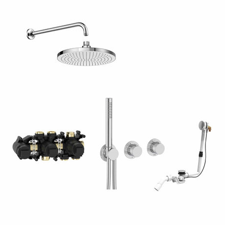 Roca Concealed Shower Set Chrome Roca T-Multi Thermostatic Concealed Shower Valve with Rainshower Head, Pencil Handset and Overflow Bath Filler