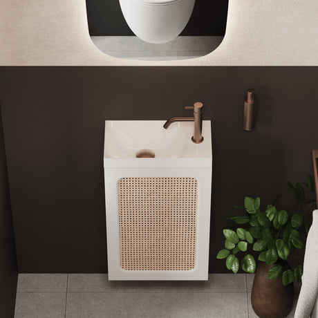 Crosswater Cloakroom Vanity Unit White and Rattan Crosswater Alo Single Door Wall Mounted 400mm Cloakroom Vanity Unit with Basin