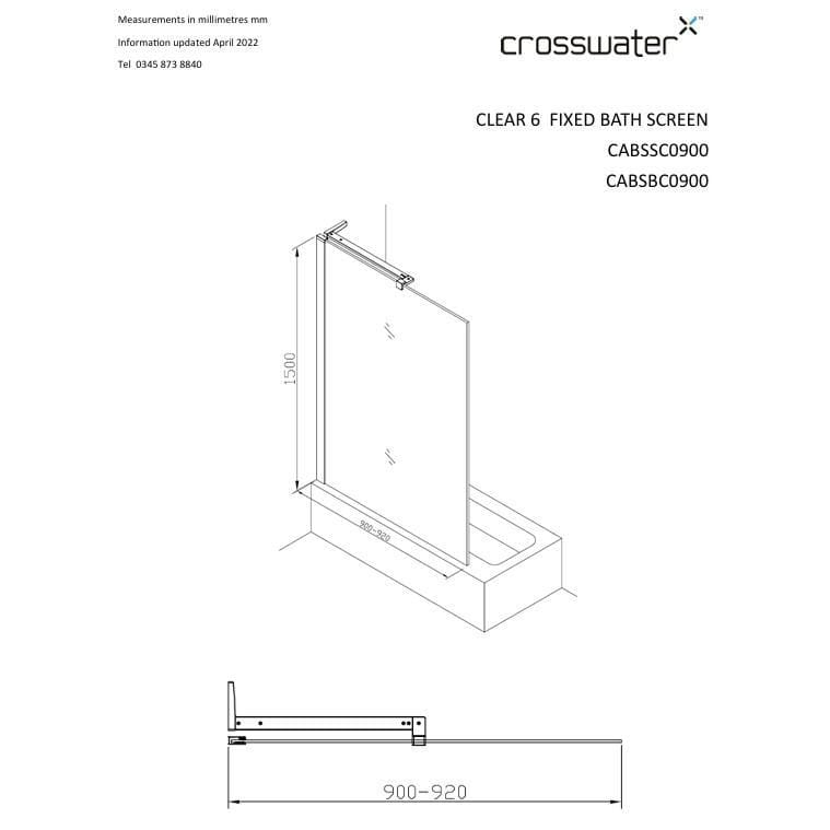 Crosswater Bath Screen Crosswater Clear 6 Fixed Bath Screen