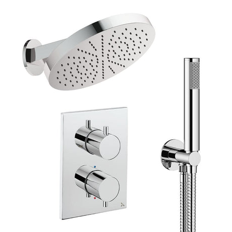 UK Bathroom Store Concealed Shower Set Chrome Crosswater Crossbox Shower Set 8 - 2 Outlet with Revive Steel Overhead Shower and Pencil Handset