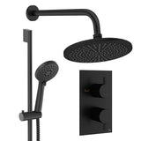 Crosswater Concealed Shower Set Matt Black / Wall Arm / 300mm Crosswater Design 2 Handle 2 Outlet Shower Set 4 with Rainfall Head and Slide Rail Kit
