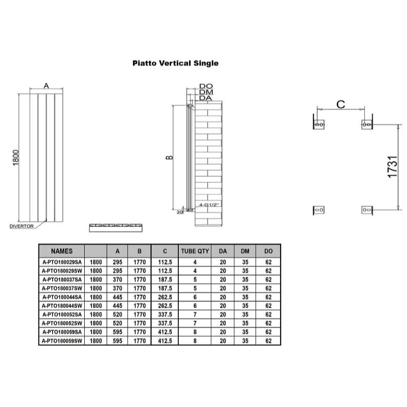 Reina Panel Radiator Reina Piatto Single Vertical Panel Central Heating Radiator