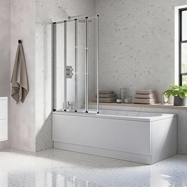 Aquarius Bathrooms Bath Screen Aquarius LevAqua Framed Four Panel Folding Bath Screen in Chrome