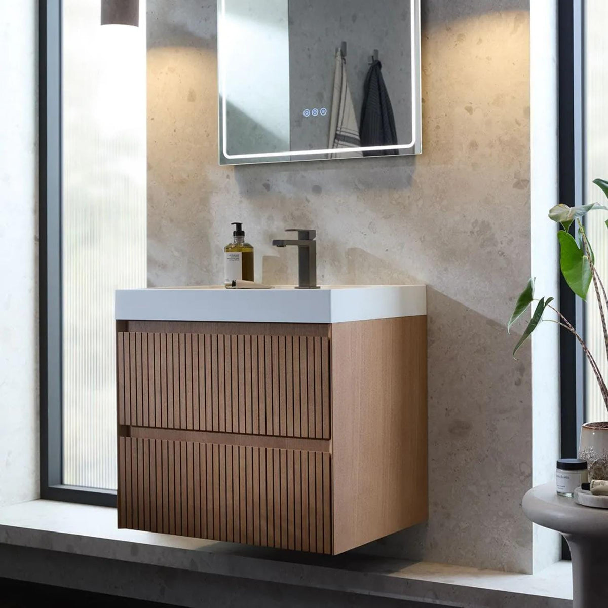 Vado Wall Mounted Vanity Unit Vado Groove Fluted Wall Mounted Two Drawer Vanity Unit with Basin