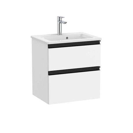 Roca Wall Mounted Vanity Unit Matt White Roca The Gap Compact Wall Mounted 500mm Two Drawer Vanity Unit with Basin
