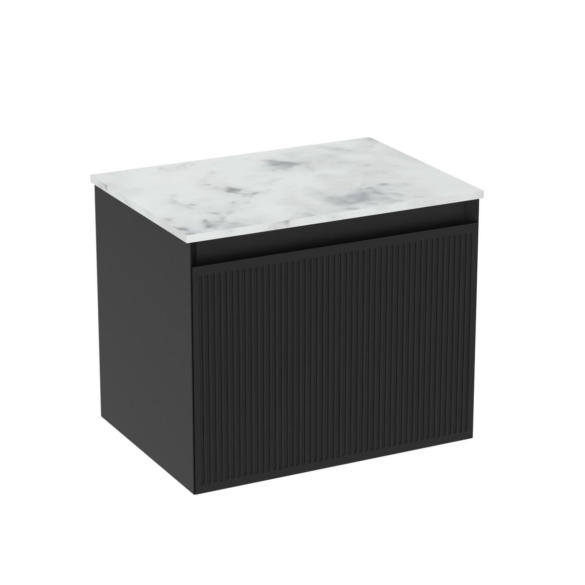 Saneux Wall Mounted Vanity Unit Matte Black / Matte Carrara White Worktop Saneux Monument 500mm Wall Mounted One Drawer Vanity Unit with Basin or Worktop