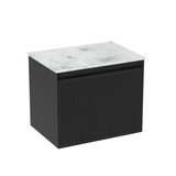 Saneux Wall Mounted Vanity Unit Matte Black / Matte Carrara White Worktop Saneux Monument 500mm Wall Mounted One Drawer Vanity Unit with Basin or Worktop