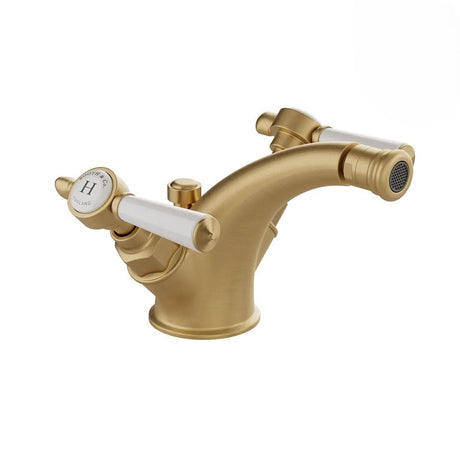 Vado Bidet Tap Brushed Brass/Crackled White Booth & Co. Axbridge Lever Mono Bidet Mixer Tap with Pop-Up Waste