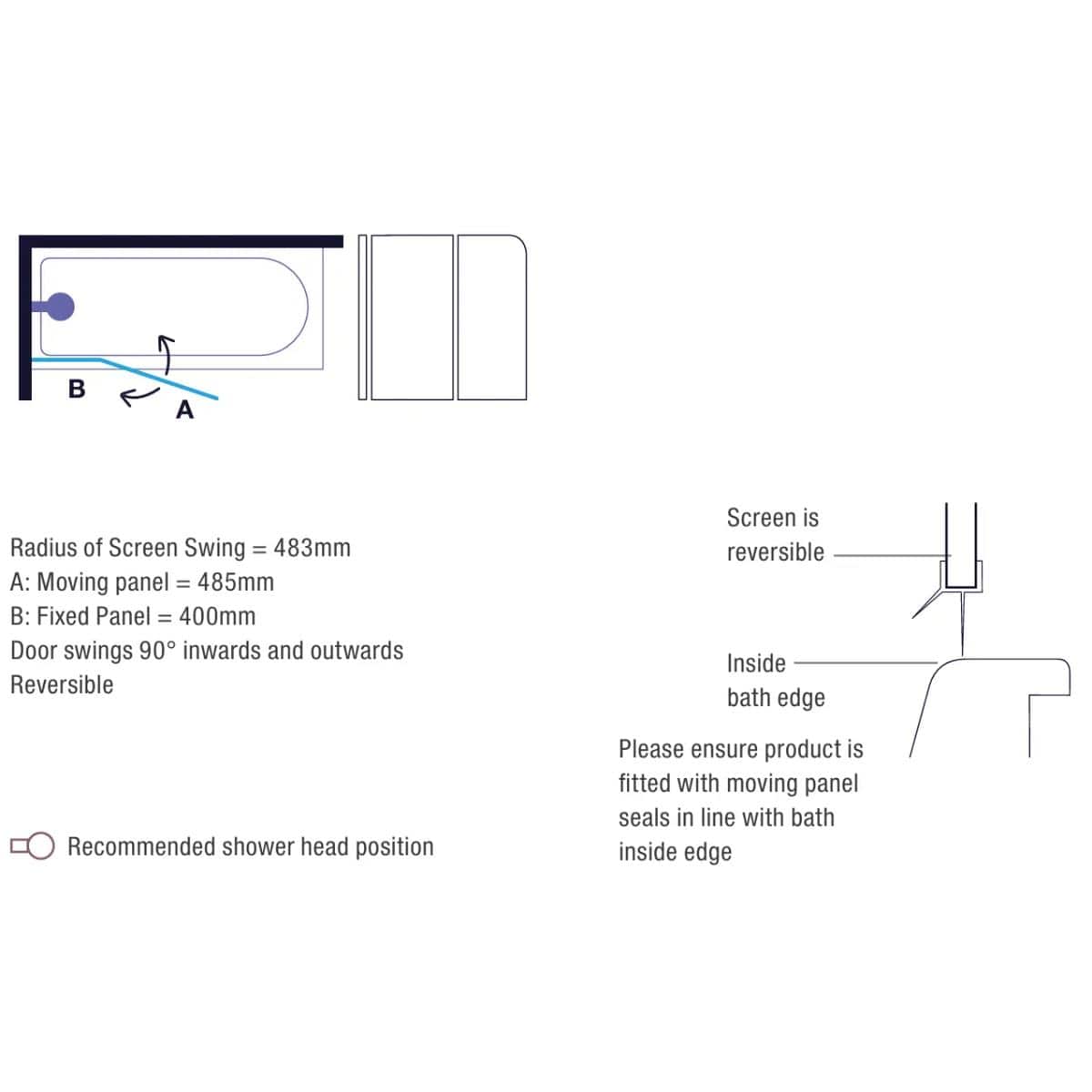 Merlyn Bath Screen Merlyn 2 Panel Folding Curved Bath Screen with HydraSEAL Technology