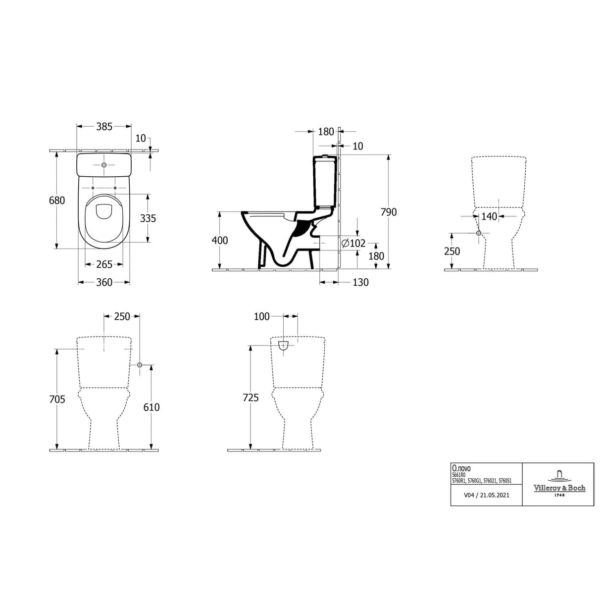 Villeroy & Boch Close Coupled Toilet Villeroy & Boch O.novo Rimless Open Back Close Coupled DirectFlush Toilet with Soft Close Seat