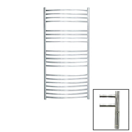 JIS Ladder Rail 1250 x 620mm / Satin Chrome / Electric Only with Cylindrical Adjustable Element JIS Sussex Adur Vertical Stainless Steel Curved Heated Towel Rail