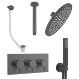 Crosswater Concealed Shower Set Slate / Ceiling Arm / 300mm Crosswater Design 3 Handle 3 Outlet Shower and Bath Filler Set 8