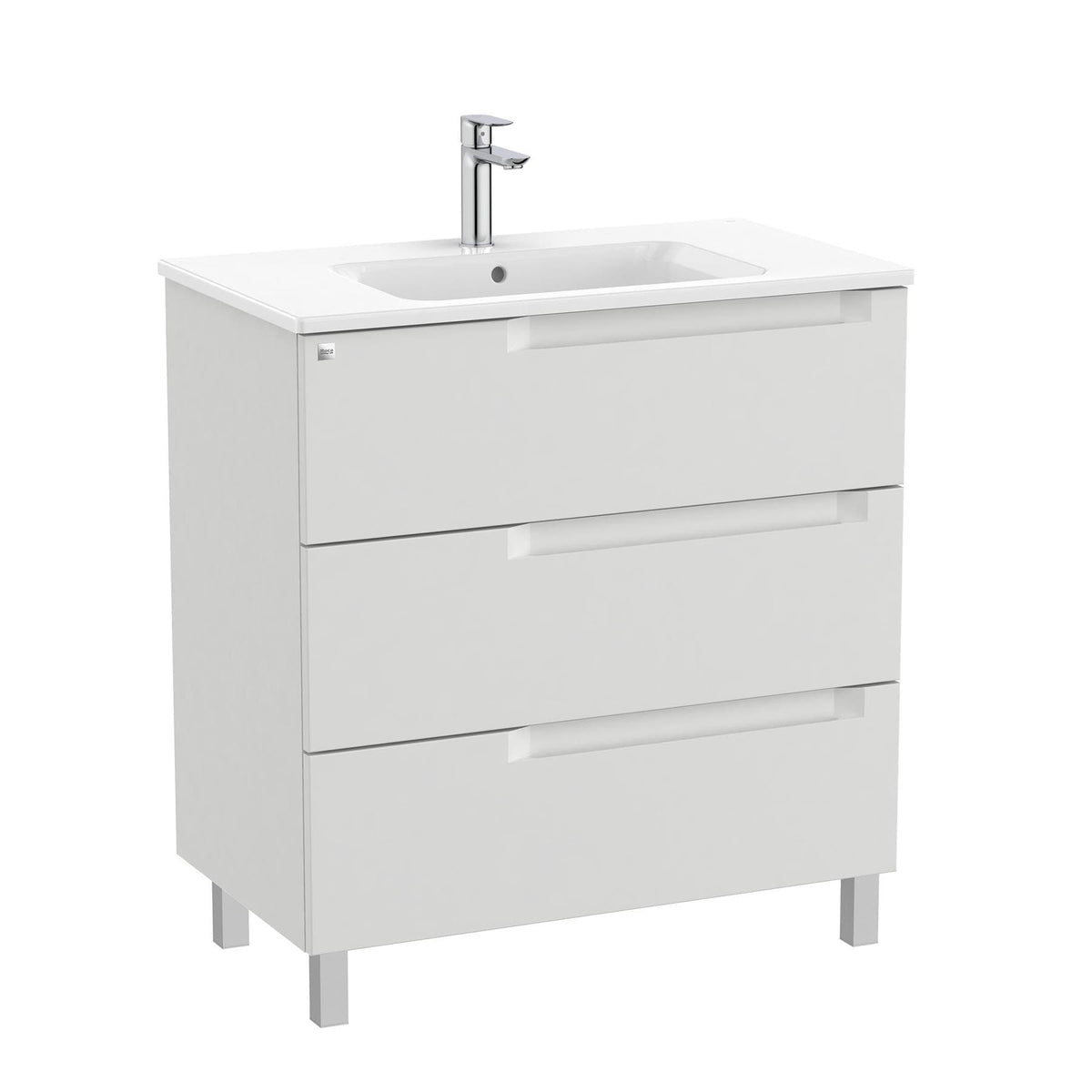 Roca Floor Standing Vanity Unit Pebble Grey / Central Roca Aleyda 800mm Floor Standing Three Drawer Vanity Unit with Basin