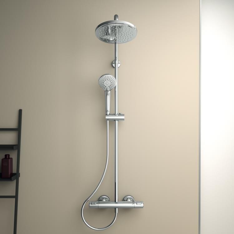 Ideal Standard Exposed Shower Set Ideal Standard Ceratherm T25 Exposed Thermostatic Shower Valve Set with Riser Kit, Showerhead and Handset in Chrome