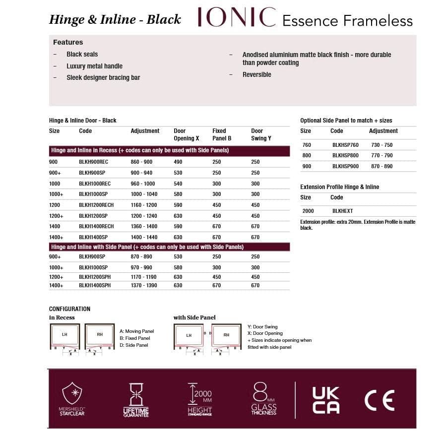 Merlyn Ionic Essence Frameless Hinged Shower Door and Inline Panel