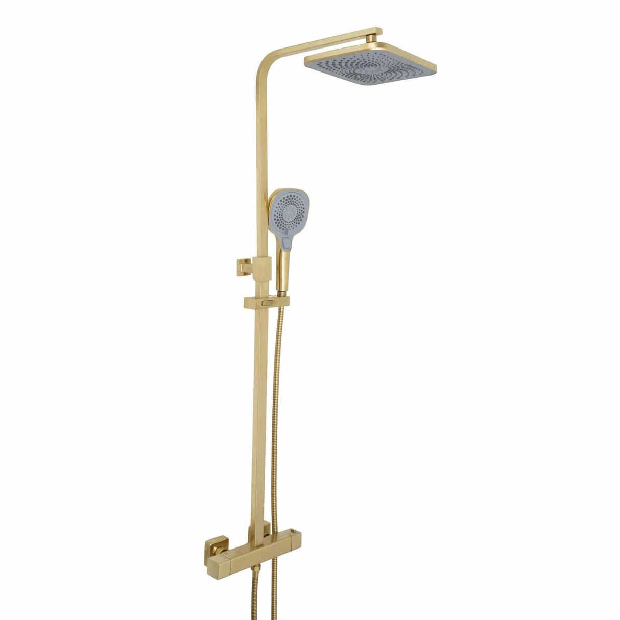 JTP Exposed Shower Set Brushed Brass JTP HIX Thermostatic Shower Bar Valve with Adjustable Riser, Shower Head and Handset