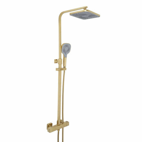 JTP Exposed Shower Set Brushed Brass JTP HIX Thermostatic Shower Bar Valve with Adjustable Riser, Shower Head and Handset