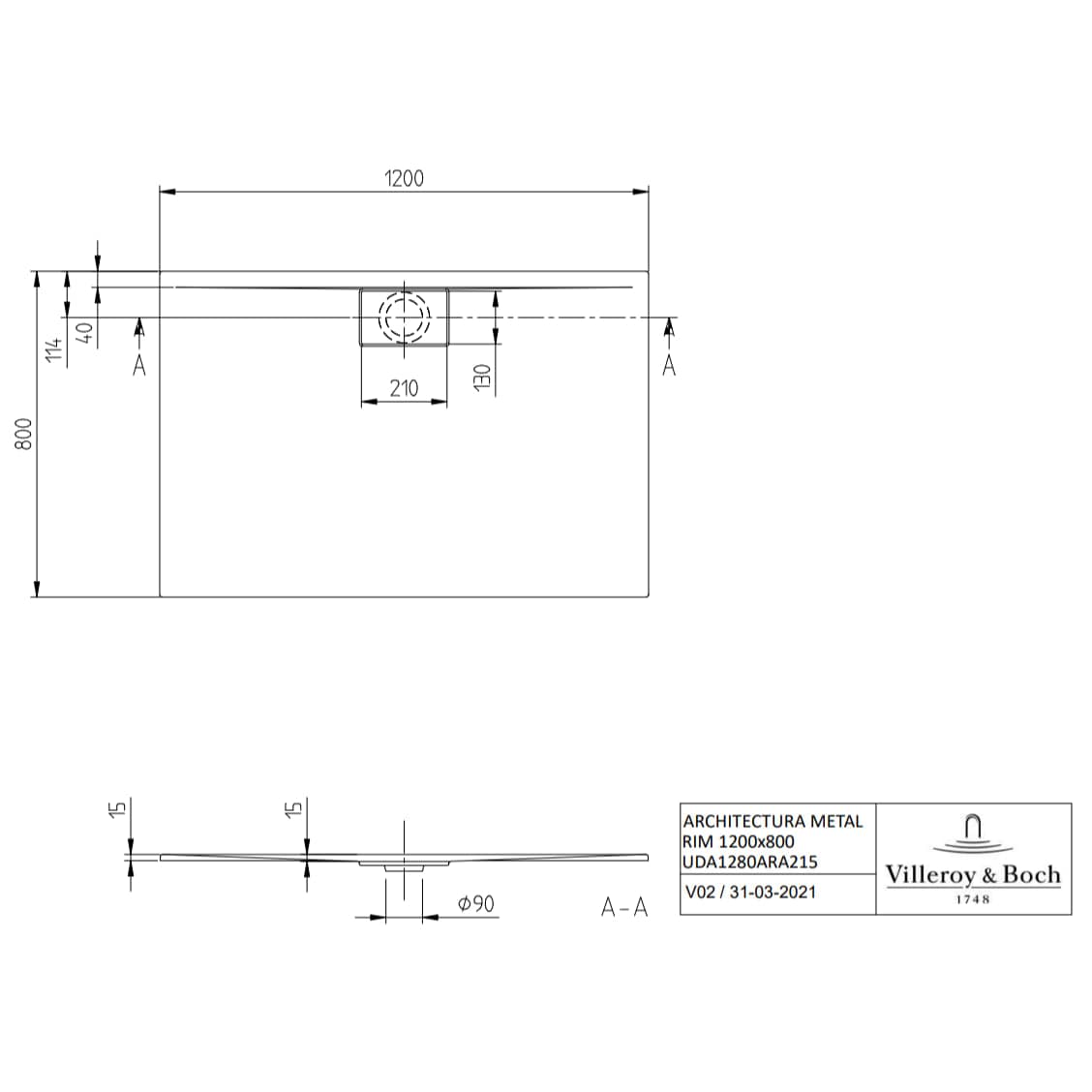 Villeroy & Boch Rectangle Shower Tray Villeroy & Boch Architectura Metalrim Rectangular Shower Tray in Alpin White