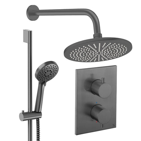 UK Bathroom Store Concealed Shower Set Slate / Wall Arm / 300mm Crosswater Crossbox Shower Set 4 - 2 Outlet with Riser Rail Kit and Fixed Overhead Showerhead