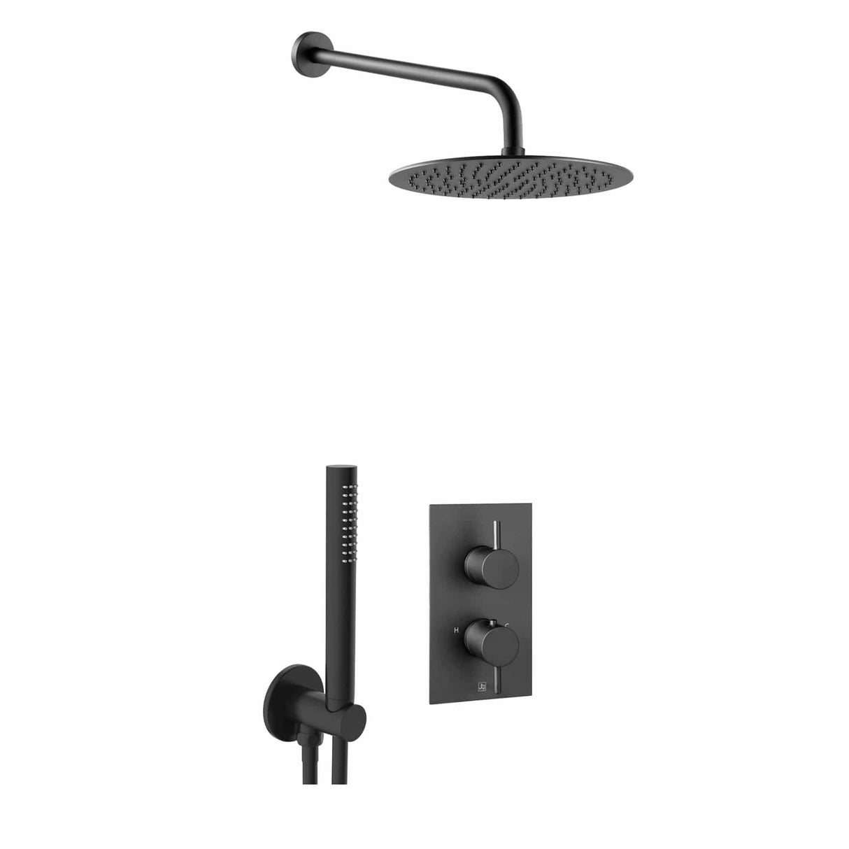 JTP Concealed Shower Set Matt Black JTP VOS Thermostatic Concealed Dual Outlet, 2 Handle Shower Kit with 200mm Showerhead and Handset
