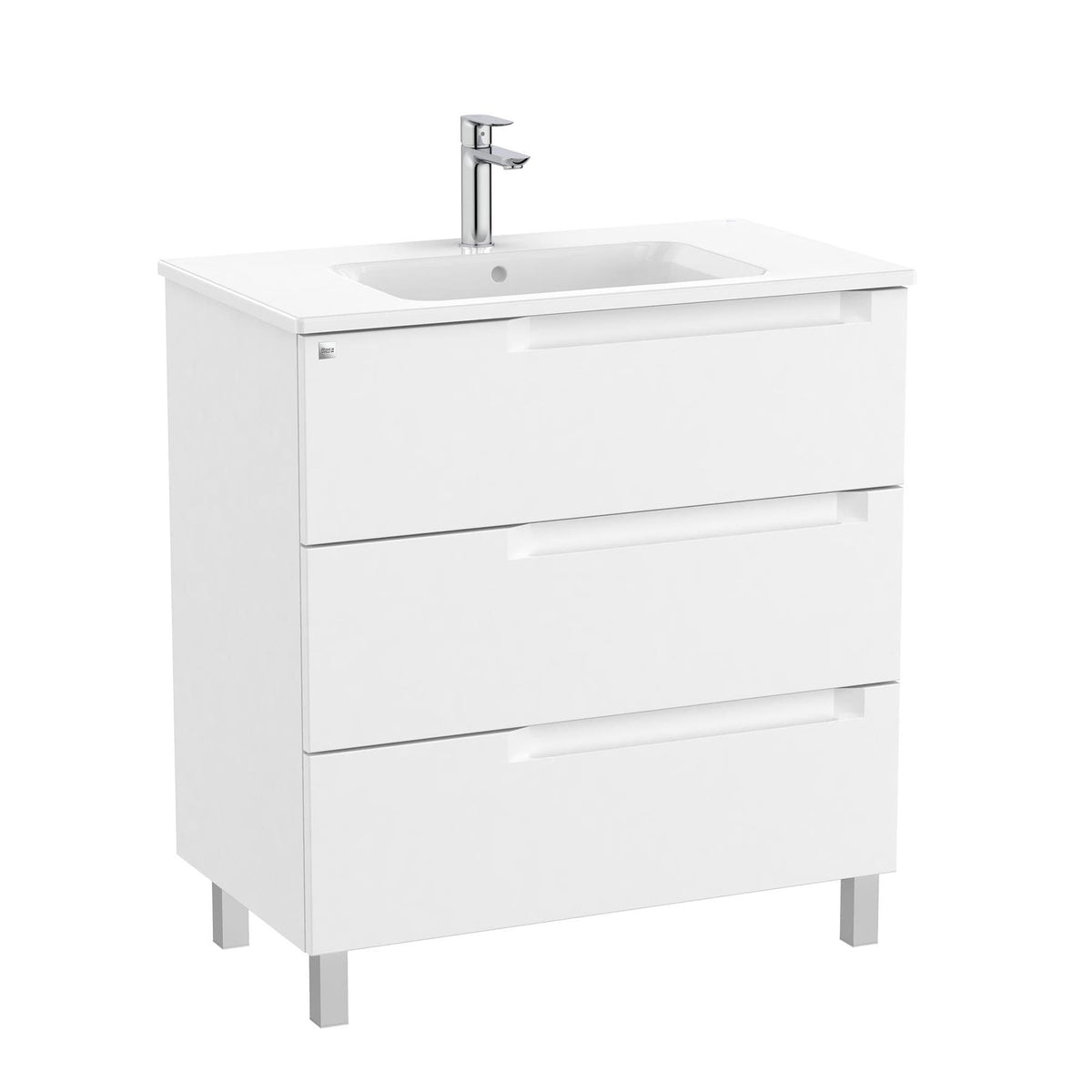 Roca Floor Standing Vanity Unit Matt White / Central Roca Aleyda 800mm Floor Standing Three Drawer Vanity Unit with Basin