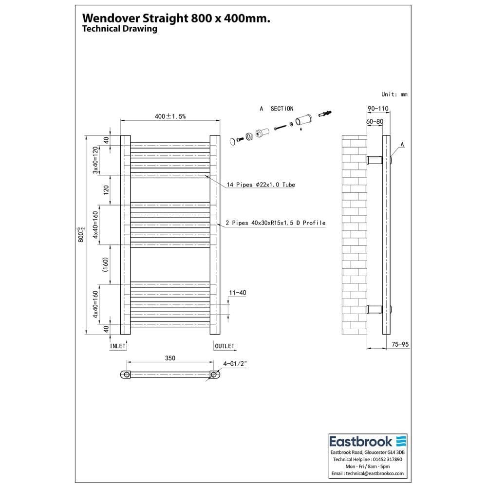 Eastbrook Wendover Straight Heated Towel Rail in Chrome