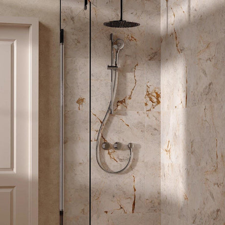 UK Bathroom Store Concealed Shower Set Chrome / Ceiling Arm / 300mm Crosswater Module Shower Set 2 with Riser Rail Kit and Overhead Shower