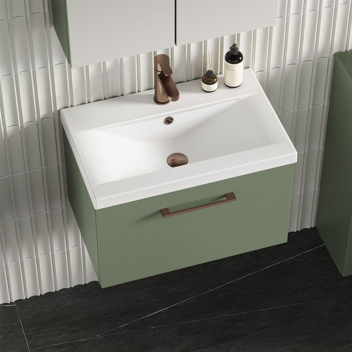 Aquarius Bathrooms Wall Mounted Vanity Unit Aquarius Brisbane 600mm Wall Hung 1 Drawer Vanity Unit with 1 Tap Hole Mid Edge Basin
