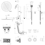 UK Bathroom Store Concealed Shower Set Crosswater Module Shower Set 7 - 3 Outlet with Riser Rail Kit, Overhead Shower and Overflow Bath Filler