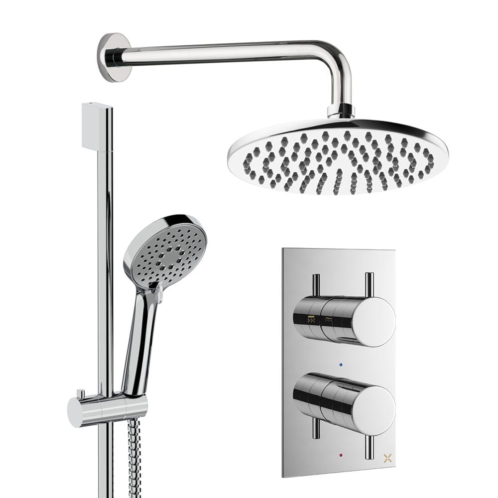 Crosswater Concealed Shower Set Chrome / Wall Arm / 200mm Crosswater Design 2 Handle 2 Outlet Shower Set 4 with Rainfall Head and Slide Rail Kit