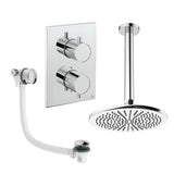 UK Bathroom Store Concealed Shower Set Chrome / Ceiling Arm / 300mm Crosswater Crossbox Shower Set 7 - 2 Outlet with Fixed Overhead Shower and Overflow Bath Filler Waste