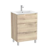 Roca Wall Mounted Vanity Unit Beige Wood Roca Aleyda 600mm Floor Standing Three Drawer Vanity Unit with Basin