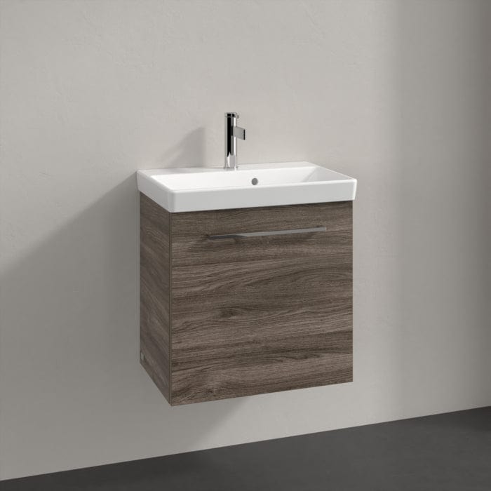 Villeroy & Boch Wall Mounted Vanity Unit Stone Oak with Chrome Handles / Left Side Villeroy & Boch Avento Wall Hung Vanity Unit 530mm One Door with Basin