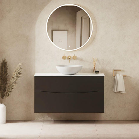 Crosswater Wall Mounted Vanity Unit 1000mm / Matt Black / Carrara Marble Effect Crosswater Glide II Wall Mounted Two Drawer Vanity Unit with Worktop