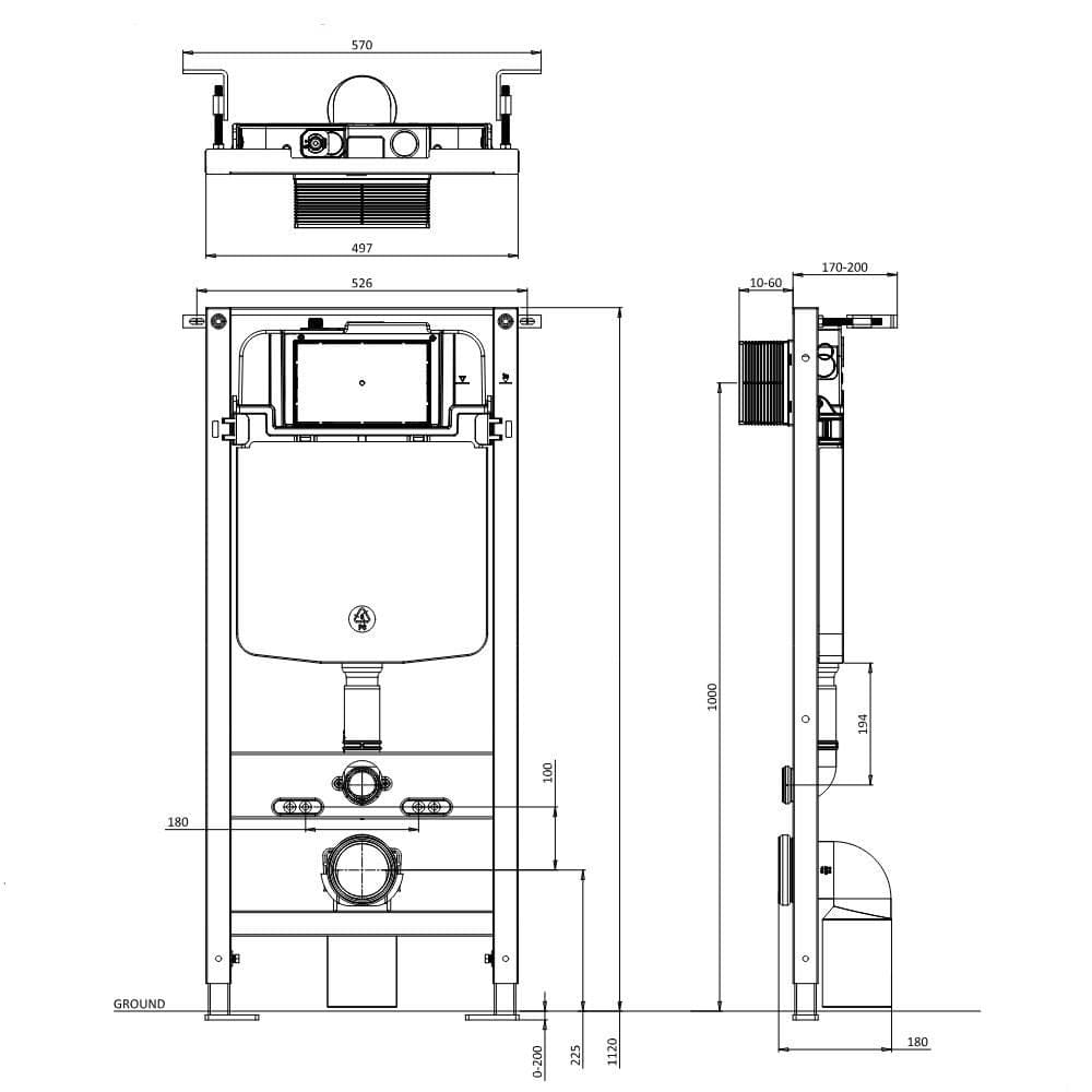 Crosswater Wall Hung WC Frame Crosswater 1.12m Slim Depth Dual Flush WC Support Frame Set with Flush Plate