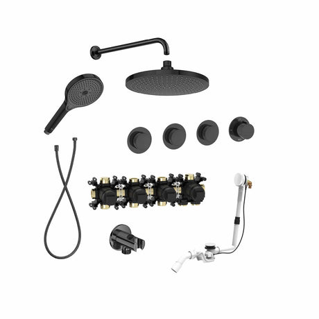 Roca Concealed Shower Set Titanium Black Roca T-Multi Switch Thermostatic Concealed Shower Valve with Rainshower Head, Shower Handset and  Overflow Bath Filler
