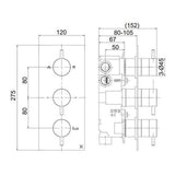 Crosswater Concealed Shower Valve Crosswater MPRO 3 Outlet, 3 Handle Portrait Concealed Thermostatic Shower Valve