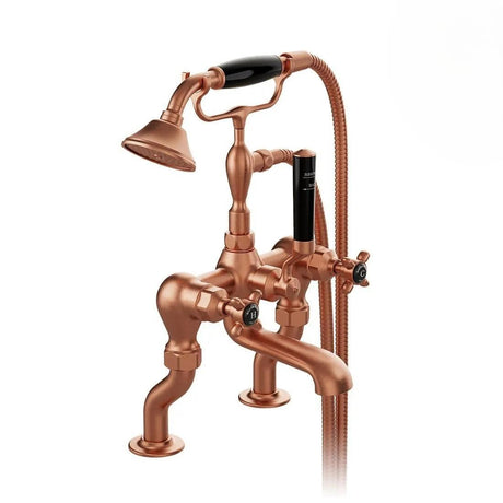 Vado Bath Shower Mixer Brushed Bronze/Black Booth & Co. Axbridge Crosshead Deck Mounted Bath Shower Mixer with Traditional Shower Handset
