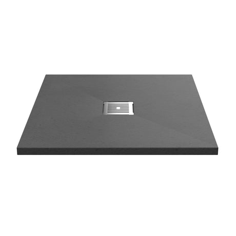 UK Bathroom Store Square Shower Tray Aquarius Urbano Slimline 33mm Slate Effect Square Stone Resin Shower Tray in Grey Slate