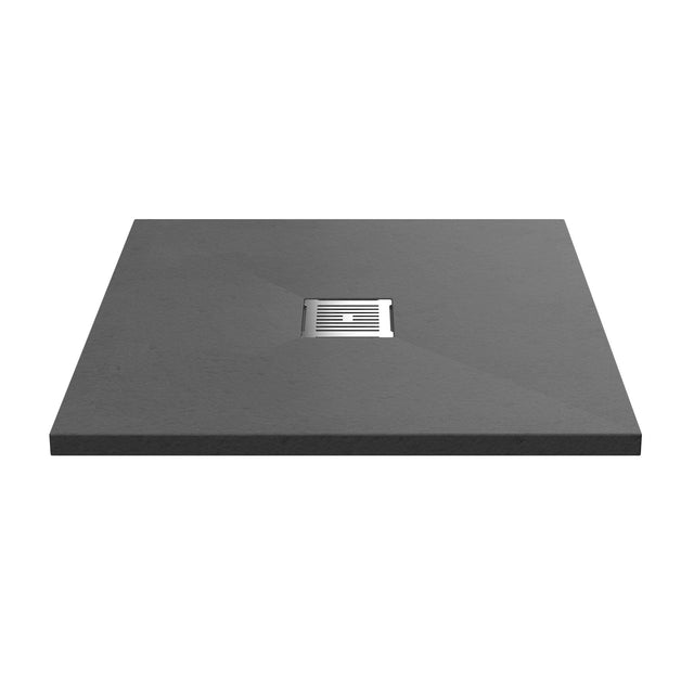 UK Bathroom Store Square Shower Tray Aquarius Urbano Slimline 33mm Slate Effect Square Stone Resin Shower Tray in Grey Slate