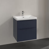 Villeroy & Boch Wall Mounted Vanity Unit Marine Blue with Monochrome Handles Villeroy & Boch Subway 3.0 Wall Hung 600mm Two Drawer Vanity Unit with Basin