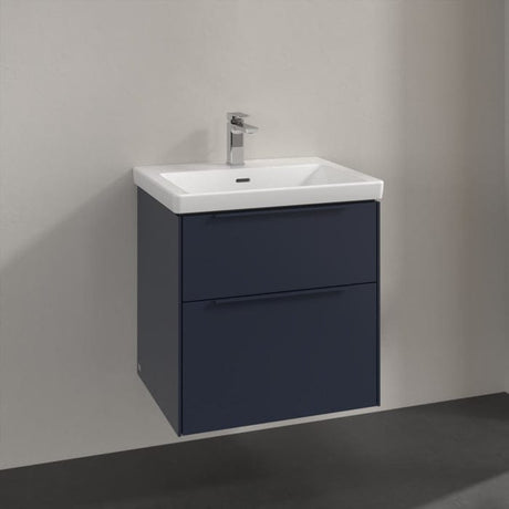 Villeroy & Boch Wall Mounted Vanity Unit Marine Blue with Monochrome Handles Villeroy & Boch Subway 3.0 Wall Hung 600mm Two Drawer Vanity Unit with Basin
