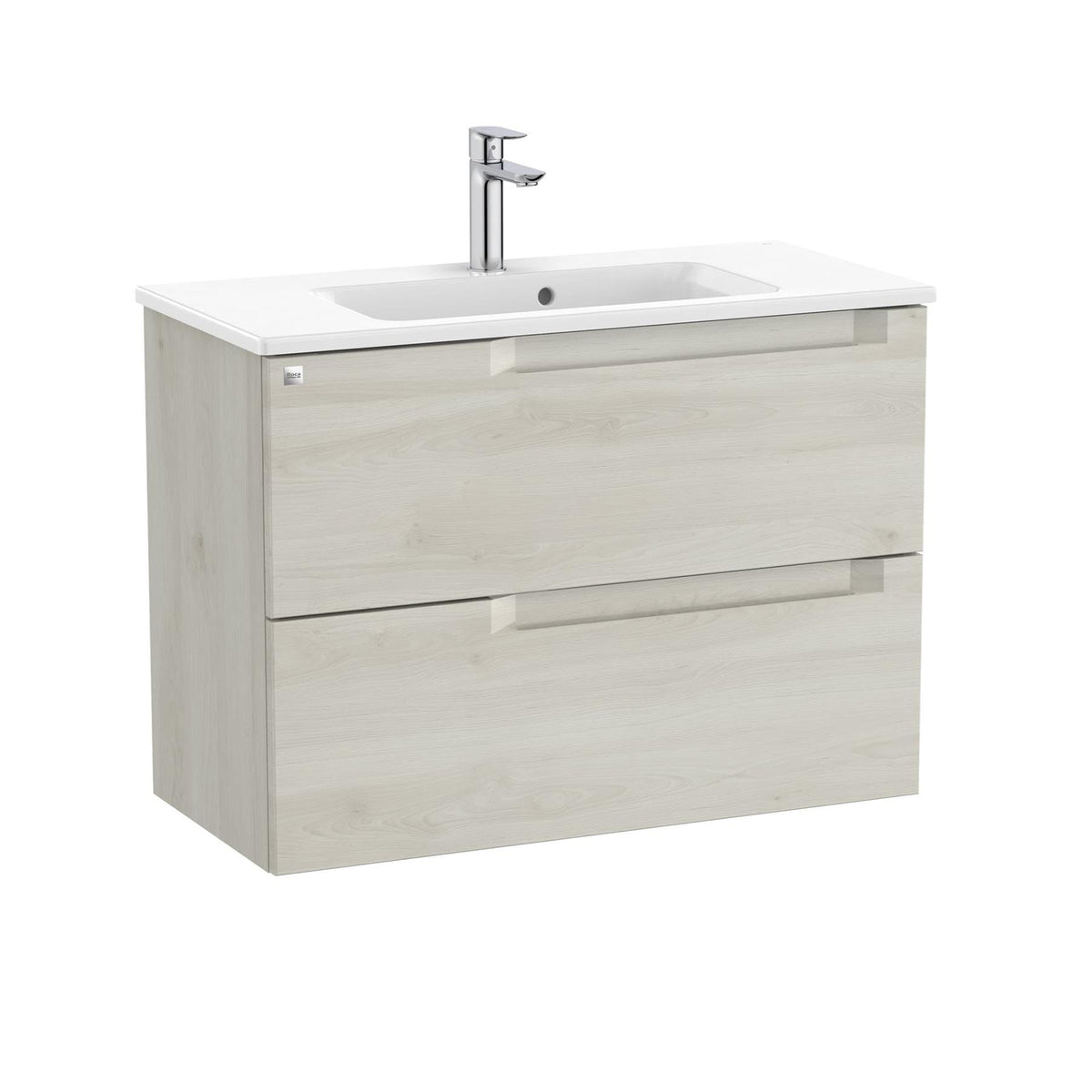 Roca Wall Mounted Vanity Unit White Wood Roca Aleyda Compact 800mm Wall Mounted Two Drawer Vanity Unit with Basin