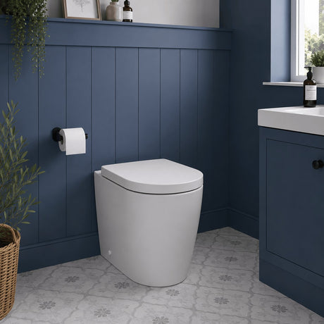 Aquarius Bathrooms Back to Wall Toilet Aquarius Emma Rimless ProFlush Short Projection Back to Wall Toilet with Soft Close Seat
