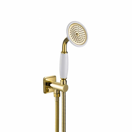 JTP Shower Handset Polished Gold JTP Grosvenor Water Outlet and Holder with Traditional Shower Handset
